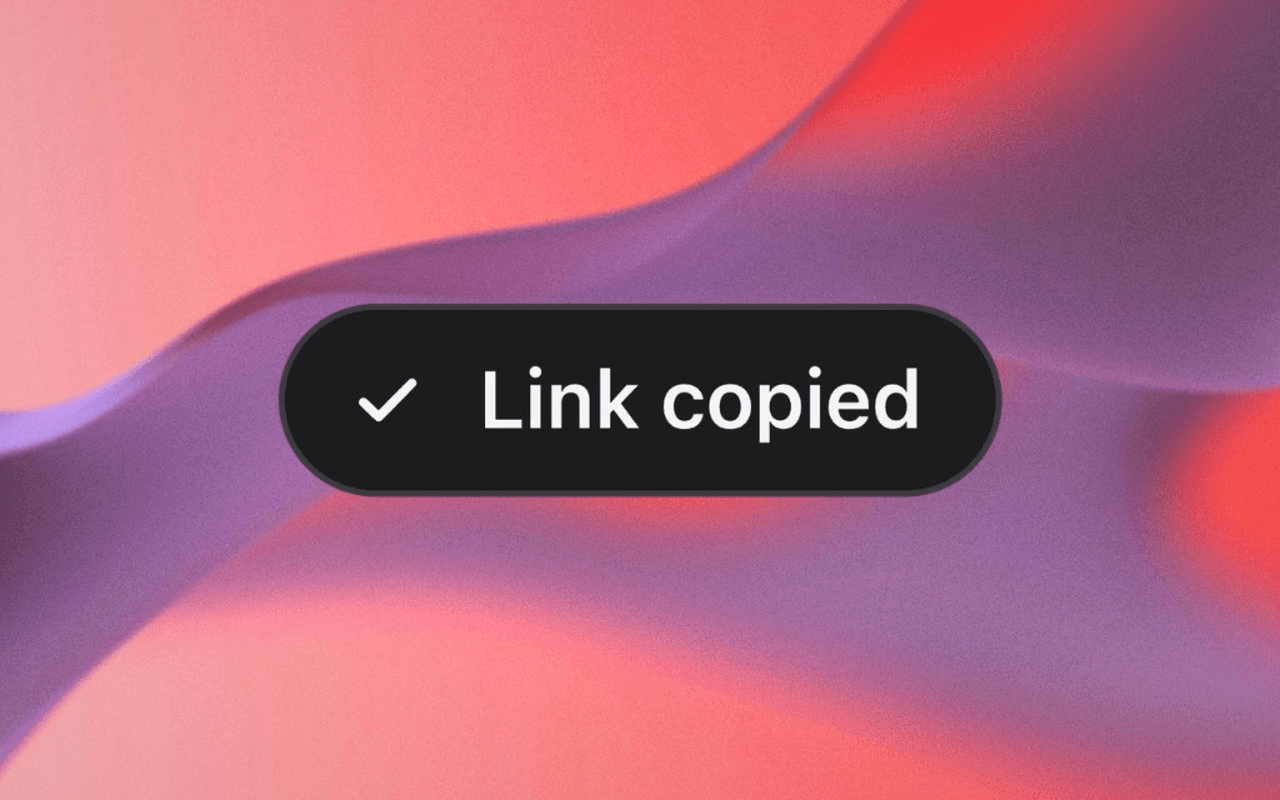 The only UI on the page. A closed-shadow toast that says Link copied, then disappears.