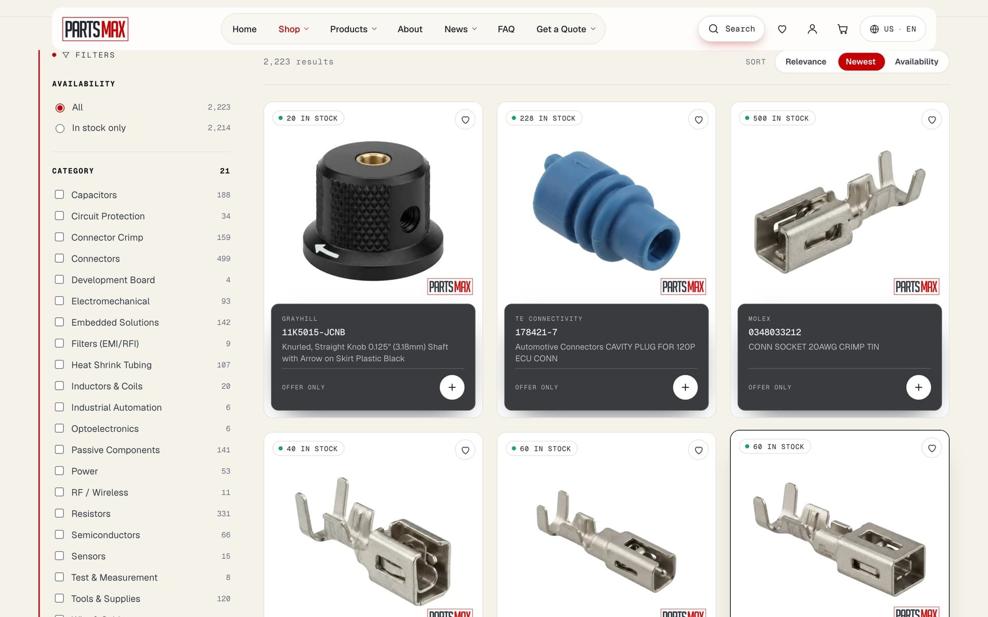 Catalog browsing with availability, categories and component imagery