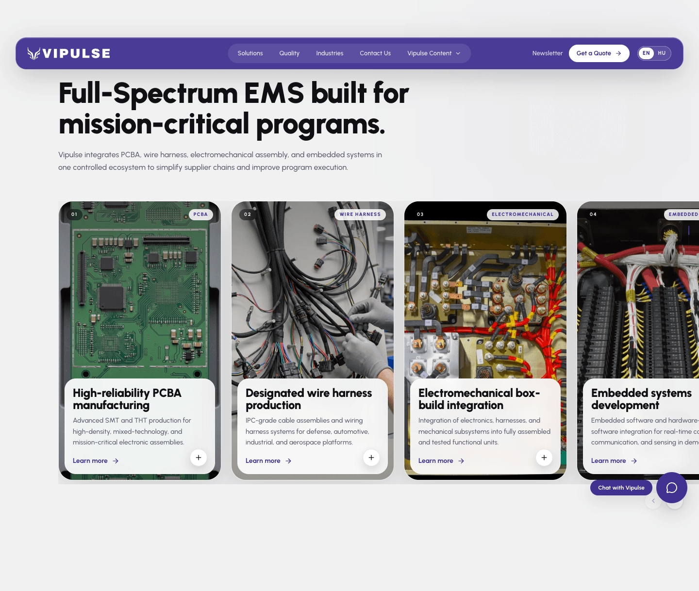 Production capabilities page